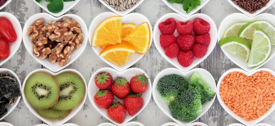 Food in heart shaped bowls