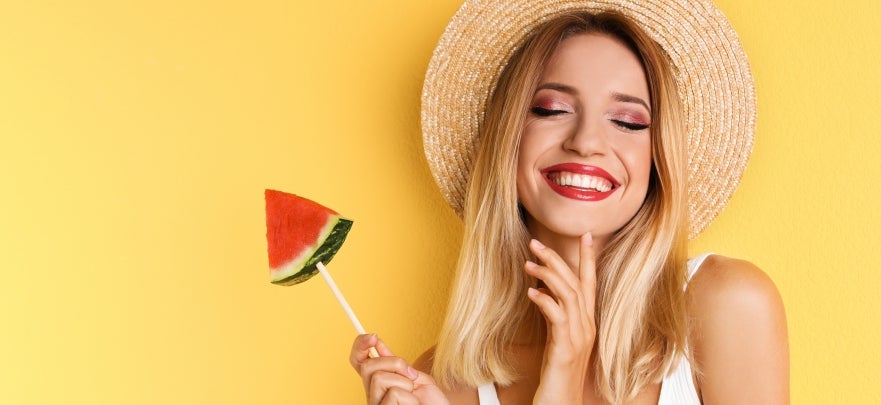 Lady eating watermelon 